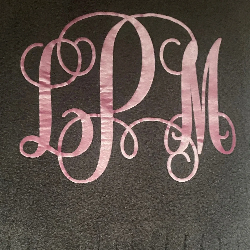 Personalized Black Fringe Scarf with Purple Monogram LPM